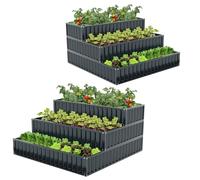Raised Garden Kits 3-Tier Galvanized Elevated Garden Bed Open-Ended Base for Deep Rooted Plants Vegetables Flowers Modular Assembly Outdoor Planter Box for Patio Backyard (Black 2)