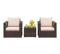 Raised Garden Kits 3PCS Patio Furniture Set with Coffee Table Outdoor Wicker Conversation Sofa Set with Washable Cushions for Garden Poolside