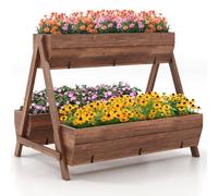 Raised Garden Kits 40-Inch Vertical 3 Tiered Wooden Planter Boxes 44" L x 36" W x 35" H Drainage Holes Indoor Outdoor Flowerbed Freestanding Elevated Planter Box for Garden Flower