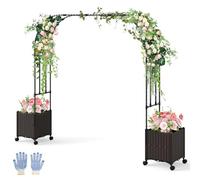 Raised Garden Kits Garden Arch with Planter Box 2M Metal Pergola Arbor Trellis with Self-Watering Lockable Wheels Rose for Lawn Backyard Wedding (288 x 40 x 200cm)