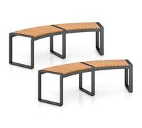 Raised Garden Kits Outdoor Curved Firepit Bench Acacia Wood Firepit Bench with Metal Frame Backless Loveseat for Patio Porch Garden Deck Yard 800 LBS Max Load (2)