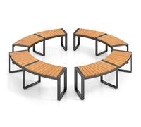 Raised Garden Kits Outdoor Curved Firepit Bench Acacia Wood Firepit Bench with Metal Frame Backless Loveseat for Patio Porch Garden Deck Yard 800 LBS Max Load (4)