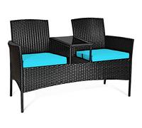 Raised Garden Kits Patio Loveseat Wicker Loveseat with Coffee Table Outdoor Conversation Sofa Furniture with Cushions for Garden Lawn Backyard Porch