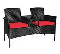 Raised Garden Kits Patio Loveseat Wicker Loveseat with Coffee Table Outdoor Conversation Sofa Furniture with Cushions for Garden Lawn Backyard Porch