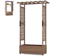 Raised Garden Kits with Arch Trellis Wooden Garden Planter Box with Drainage Vines Vegetables Herbs Flower Pots Grow Box for Patio Backyard (Coffee 110x44x180cm)