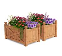 Raised Garden Kits Wooden 2 Solid Wood Gardening Plant Container Drainage Holes for Flower Vegetable Fruit Outdoor Elevated Planter Box for Patio Garden Yard Balcony (25 x 16 x 15