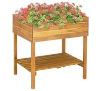 Raised garden planter Solid acacia natural wood 78.5x58.5x78.5 cm with shelf PVC