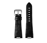 Raised Leather Strap Compatible With Tissot PRX Super Player T137.407/T137.410-12mm Quick Release Band With Buckle(A-Black-silver a)