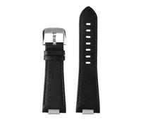 Raised Leather Strap Compatible With Tissot PRX Super Player T137.407/T137.410-12mm Quick Release Band With Buckle(B-Black-silver a)