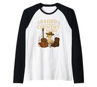 Raised on Country Music Funny Duck Cowboy Hat Western Design Raglan Baseball Tee