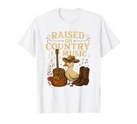 Raised on Country Music Funny Duck Cowboy Hat Western Design T-Shirt
