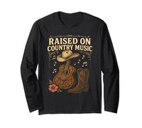 Raised on Country Music Western Cowboy Hat Floral Guitar Long Sleeve T-Shirt