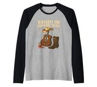 Raised on Country Music Western Cowboy Hat Floral Guitar Raglan Baseball Tee