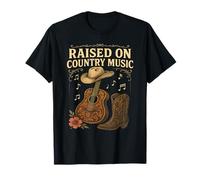 Raised on Country Music Western Cowboy Hat Floral Guitar T-Shirt