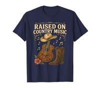 Raised on Country Music Western Cowboy Hat Floral Guitar T-Shirt