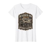 Raised On Mud and Mouth Calls Southern Traditions Value Graphic T-Shirt, Women, White, XL