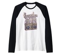 Raised on Old School Hip Hop and Boombox graphic distressed Raglan Baseball Tee