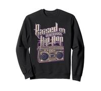 Raised on Old School Hip Hop and Boombox graphic distressed Sweatshirt