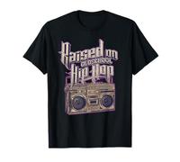 Raised on Old School Hip Hop and Boombox graphic distressed T-Shirt