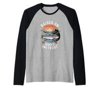 Raised On Rivers and Trout Fly Fishing Angler Raglan Baseball Tee