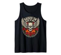Raised ON Rock 'N' ROLL Winged Skull with Rose Fire Art Tank Top