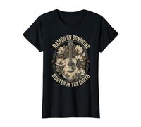 Raised On Sunshine Rooted in The South Value Graphic T-Shirt, Women, Black, XL