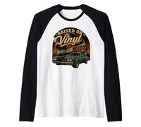 Raised On Vinyl and V8s Vinyl Records Car Enthusiast Raglan Baseball Tee