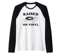 Raised On Vinyl Funny Retro Music Lover Record Player Humor Raglan Baseball Tee