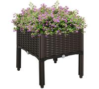 Raised Outdoor Planter Box Brown 40x40x44cm PP Rattan-Effect Plastic Self-Water