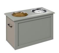 PawHut Raised Pet Bowls w/ Storage, Two Stainless Bowls, Elevated Base - Grey, Grey