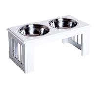 PawHut Stainless Steel Raised Dog Feeding Bowls with Stand for Extra Small and Small Dogs Elevated Twin Pet Bowls Water Food Feeder 58L x 31W x 25H cm - White