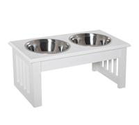 Raised Pet Feeder White MDF & Stainless Steel 43.7x24x15cm Small Elevated Stable