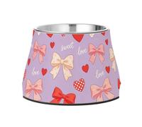 Raised Pets Water Bowl Elevated Stainless Steel Pets Bowl Stand for Slow Feed Cats Slow Down Eating Sweet Love Bow Heart Purple
