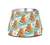 Raised Pets Water Bowl Elevated Stainless Steel Pets Dish Bowl for Slow Feed Dogs Whisker Relief Capybaras Lie Down to Eat Watermelon