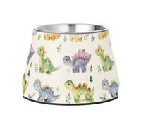 Raised Pets Water Bowl Enhanced Stainless Steel Pets Water Bowls for Slow Feed Cats Whisker Relief Cute Dinosaur Ankylosaurus White