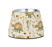 Raised Pets Water Bowl Enhanced Stainless Steel Pets Water Bowls for Slow Feed Cats Whisker Relief Cute Dinosaur Stegosaurus White