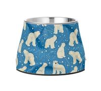 Raised Pets Water Bowl Non Skid Stainless Steel Pets Bowl Stand for Slow Feed Cats Whisker Friendly Polar Bears on A Blue Background
