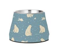 Raised Pets Water Bowl Non Skid Stainless Steel Pets Bowl Stand for Slow Feed Cats Whisker Friendly Polar Bears on A Blue Background