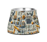 Raised Pets Water Bowl Non Skid Stainless Steel Pets Feeding Bowl for Loving Pet Slow Down Eating Construction Scene Build Tall Buildings Bulldozer