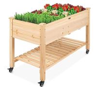 Raised Planter Bed with Wheels - Wooden Elevated Vegetable Garden Box with Storage Shelf for Flowers and Plants - Perfect for Backyard and Patio