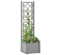 Raised Planter Box Grey 43x43x142cm Plastic PP Self-Watering Trellis 35L Rattan