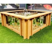 Raised Square Pond With Large Windows Lotus Clear View Garden Aquarium In Natural Brown 650 Litre