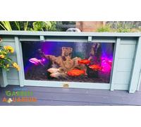 Raised Square Pond With Large Windows Lotus Clear View Garden Aquarium In Seagrass Green 650 Litre
