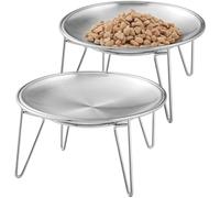 Raised Stainless Steel Cat Bowls - Elevated Shallow Wide Metal Cat Food Bowls for Whisker Fatigue, Easy to Clean, Kitten Bowls for Wet & Dry Food (2 Pack)