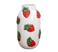 Raised Strawberry Vase 16x30x16cm Ceramic Embossed Red Fruit Spring Summer Flower Decor
