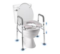Raised Toilet Seat, 350LB Stand Alone Homecare Commode Bathroom Assist Frame for Elderly, Handicapped, Disabled, Adjustable Height, Padded Seat