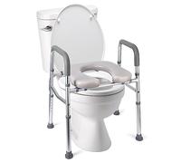 Raised Toilet Seat, 350LB Stand Alone Homecare Commode Bathroom Assist Frame for Elderly, Handicapped, Disabled, Adjustable Height, Padded Seat