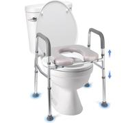 Raised Toilet Seat, 350LB Stand Alone Homecare Commode Bathroom Assist Frame for Elderly, Handicapped, Disabled, Adjustable Height, Padded Seat