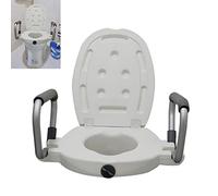Raised Toilet Seat with Arm Rests & Lid - 6cm Taller, Load up to 100kg - Toilet Seat Elevators for Elderly, Pregnant Women, Disabled