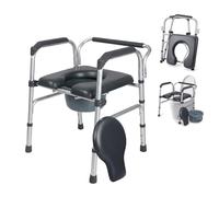 Raised Toilet Seat with Handles, 3-in-1 Folding Commode Chair for Elderly & Disabled, Adjustable Toilet Seat Riser with Padded Seat, Shower Chair & Bedside Commode, 150kg Capacity